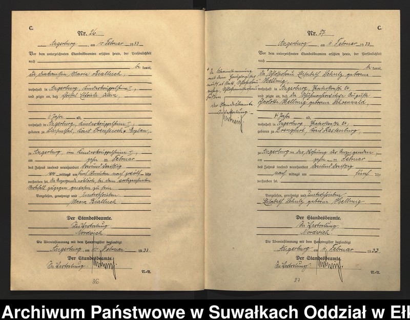 image.from.unit.number "C2. Sterbe - Register (Neben - Register) Standesamt Angerburg Ostpr. einschl. der Standesamtsbezirk Gross Strengeln, Kehlen und Prinowen"