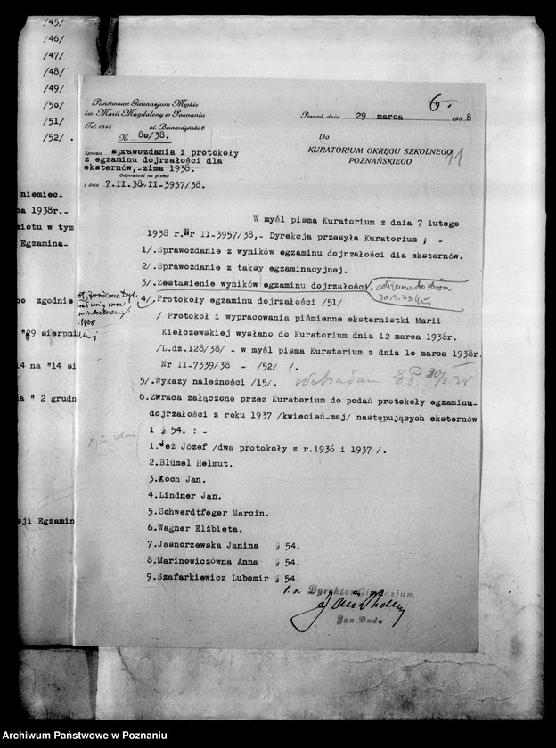 Obraz 14 z jednostki "[Gimnazjum Marii Magdaleny w Poznaniu protokoły z egzaminu dojrzałości eksternów]"