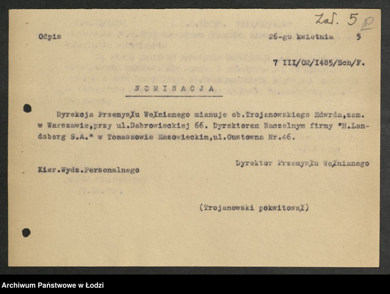 Obraz 11 z jednostki "Materiały dotyczące fabryki "H. Landsberg" - Państwowe Zakłady Wełniane Tomaszów Mazowiecki"