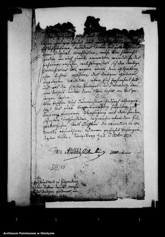 image.from.unit.number "Entscheidung in der Beschwerde des Commissarius loci gegen den Hauptmann in Gilgenburg in der Sache des Stadt Richters Heder und des Tuchmachers und Glöckners Demsky daselbst"