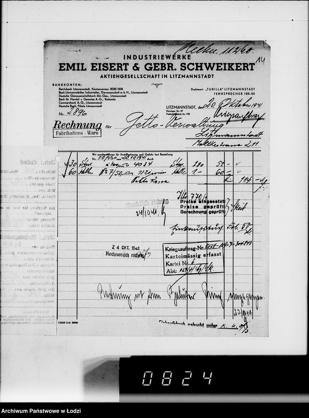 Obraz 18 z jednostki "E. Rechnungen [za dostawy towarów spoza Getta]"