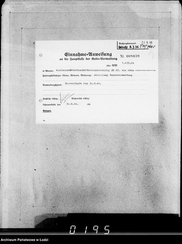 Obraz 14 z jednostki "26 Kassenbelege nr 62/7084- 7850"