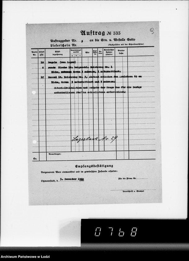 Obraz 13 z jednostki "Ausgelieferte und bezahlte Kommisionen Konto 1-6. [Wnioski na meble biurowe w zakładzie Getta w Łodzi]"