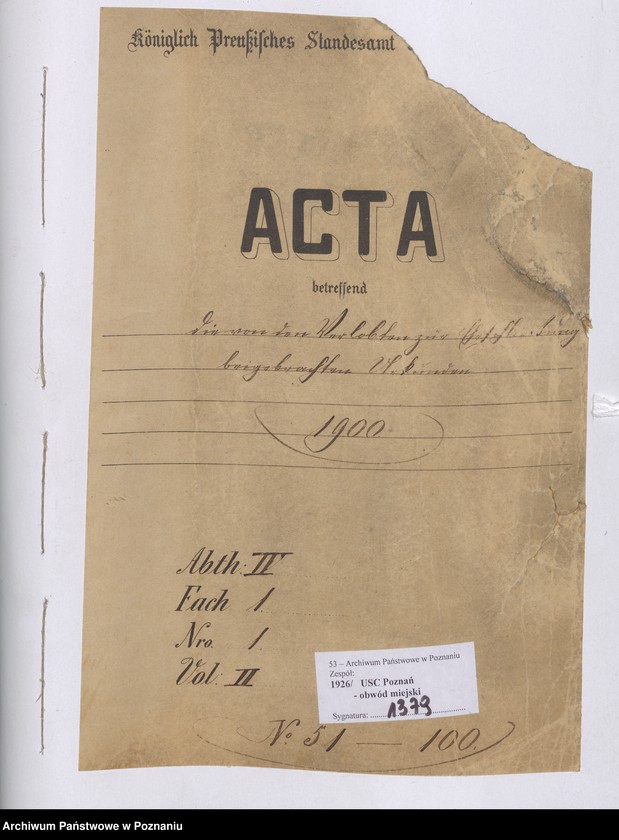 Obraz 2 z jednostki "Die von den Verlobten beigebrachten Urkunden zur Eheschliessung pro 1900"