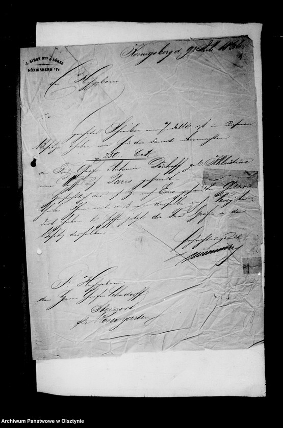 image.from.unit.number "/Akten betr. Geldgeschäfte der Lehndorff mit dem Bankhause J. Simon u. Söhne, Kgb/"