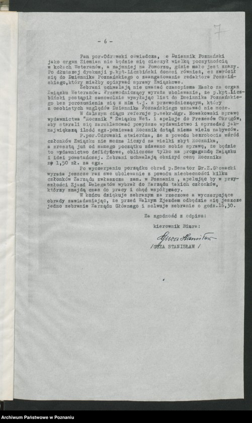 Obraz 11 z jednostki "Odpisy protokołów z posiedzeń Zarządu Głównego Związku Weteranów Powstań Narodowych i Związku Powstańców Wielkopolskich."