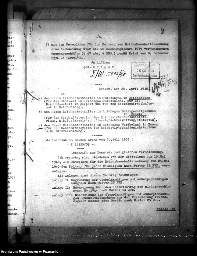 Obraz 12 z jednostki "Jahresabschluss 1940. Reichswirtschaftsverwaltung"