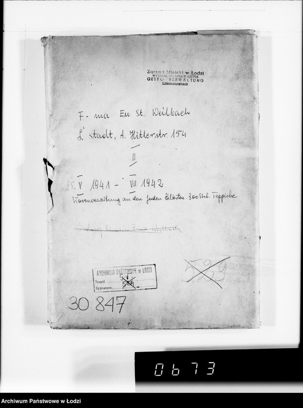 Obraz 4 z jednostki "F-ma St.Weilbach Litzmannstadt II Warenverwertung an den Juden Ältesten. 300 Stck.Teppiche"