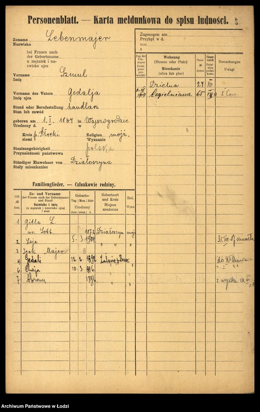 Obraz 11 z jednostki "[Spis ludności Łodzi] Lebendiger - Löffler"