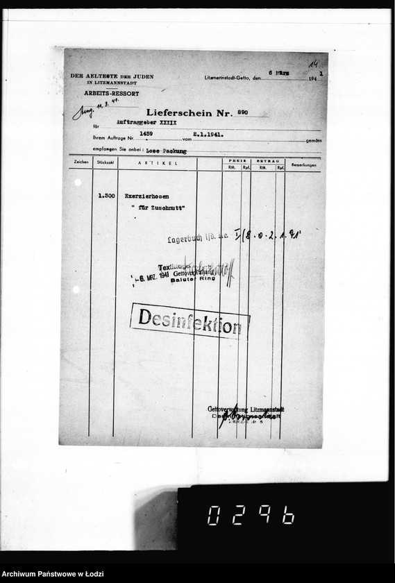 Obraz 18 z jednostki "[Dowody dostawy umundurowania dla intendentury marynarki w Kiel]"