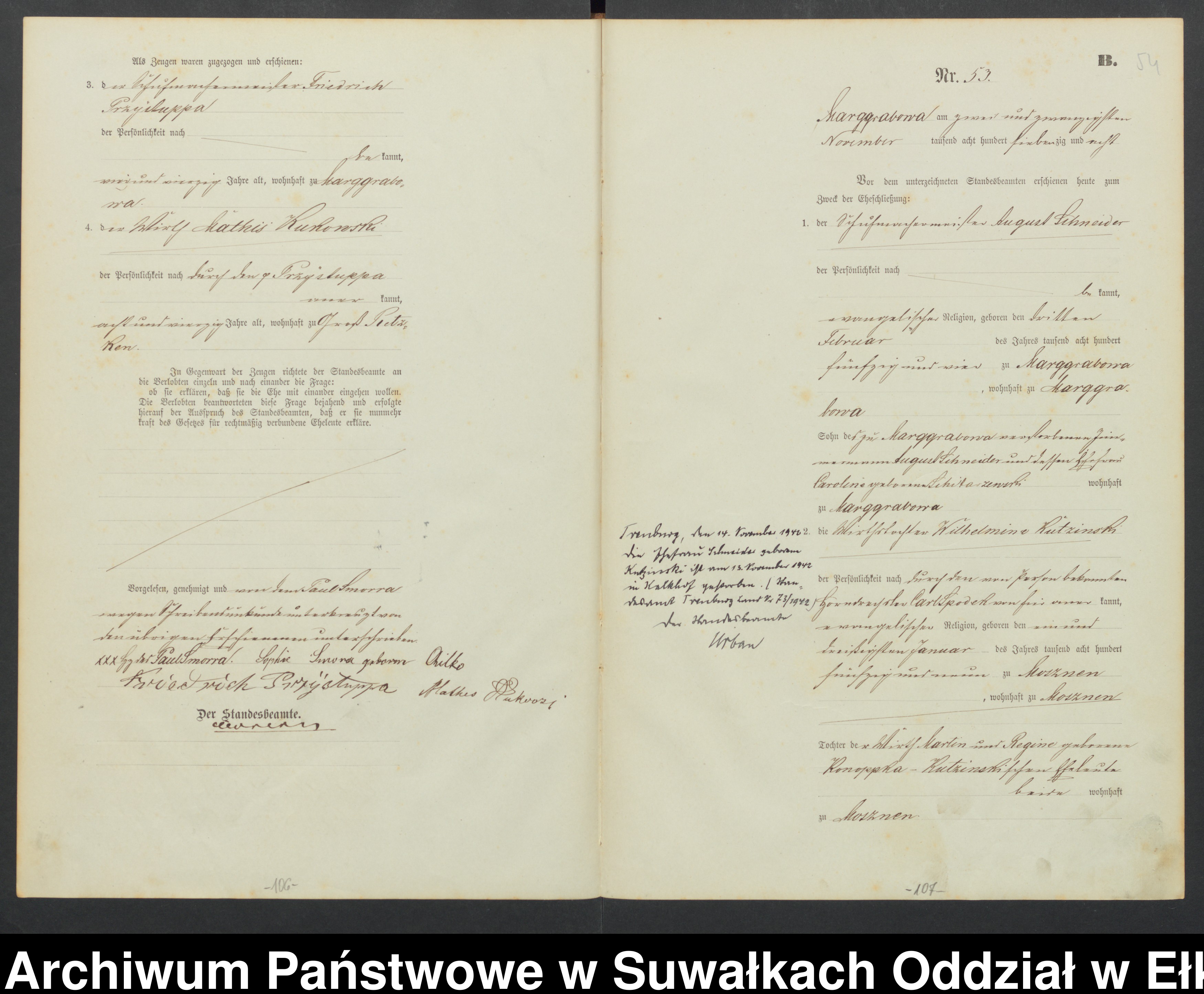 Skan z jednostki: Heiraths-Haupt-Register des Königlich Preussischen Standes-Amtes Landgemeinde Marggrabowa Kreis Oletzko