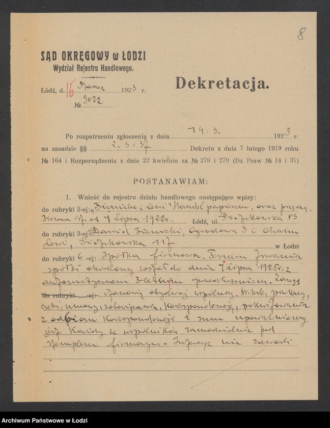 Obraz 10 z jednostki "Sienicki i Lewi- handel papierem i przędzą"