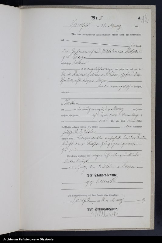 image.from.unit.number "Geburts-Neben-Register Nr 1 - 20 /Fragment księgi/"