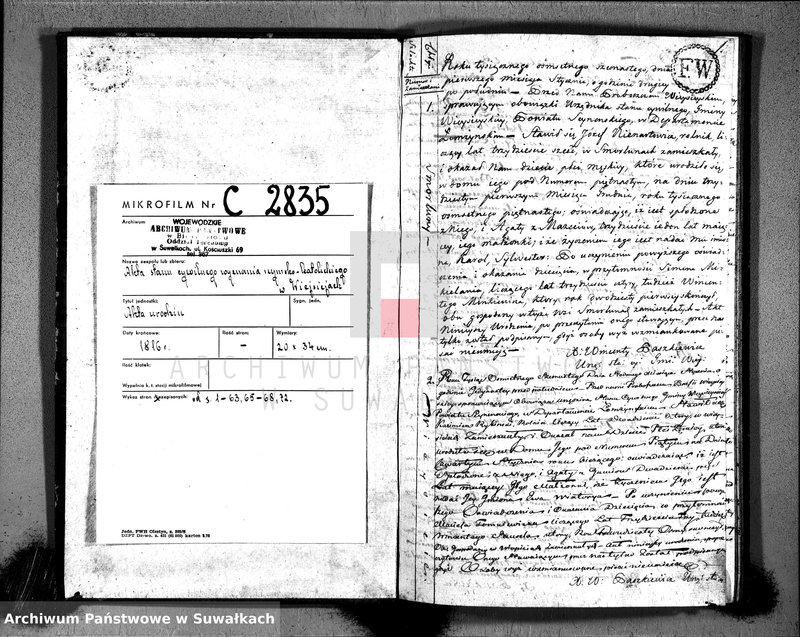 image.from.unit.number "Akta urodzonych gminy wieysieyskiey, powiatu seyneńskiego w departamencie łomżyńskim od 1-go stycznia 1816 roku"
