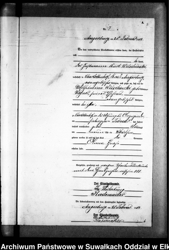 image.from.unit.number "Geburts-Neben-Register des Preussischen Standes-Amtes Gr. Strengeln Kreis Angerburg"