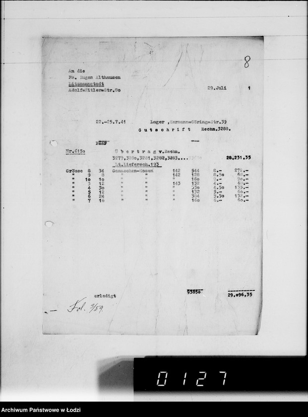 Obraz 12 z jednostki "Ausgehende Rechnungen [za dostawy towarów dla Getta]"