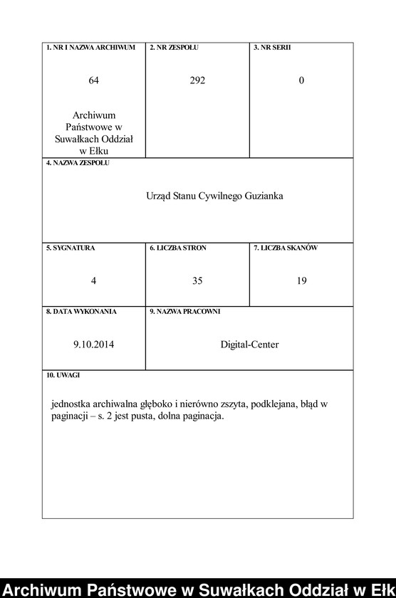 image.from.unit.number "Geburts-Haupt-Register des Königlich Preussischen Standes-Amtes Guszianka Kreis Sensburg"