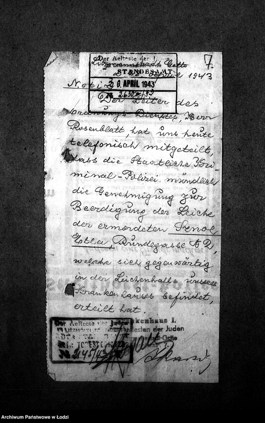 Obraz 10 z jednostki "[Korespondencja z Sądem w sprawach danych personalnych ludności getta (zmarłej)]"
