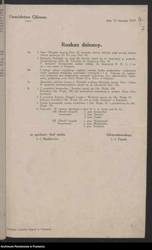 Obraz 9 z jednostki "/Rozkazy dzienne Dowództwa Głównego Sił Zbrojnych w byłym zaborze pruskim/, do nr 100."
