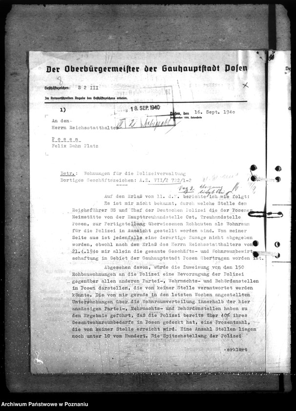 Obraz 12 z jednostki "Allgemeine Wohnungsfragen der Polizeiverwaltung Posen"