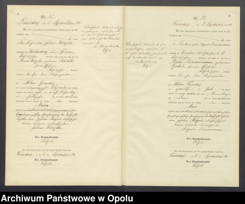 image.from.unit.number "Geburts-Neben-Register Standesamts Hohen-Giersdorf pro 1894"