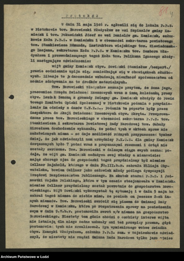 Obraz 5 z jednostki "Komenda MO Piotrków-protokoły z zebrań i odpraw oraz dochodzeń"