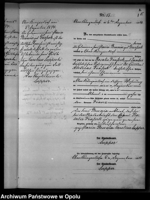 Obraz 18 z jednostki "Geburts-Neben-Register des Standesamtes Kunzendorf 1874"