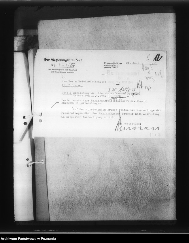Obraz 14 z jednostki "Zarządzenia i korespondencja w sprawie organizacji Dienstarafkammer Posen"