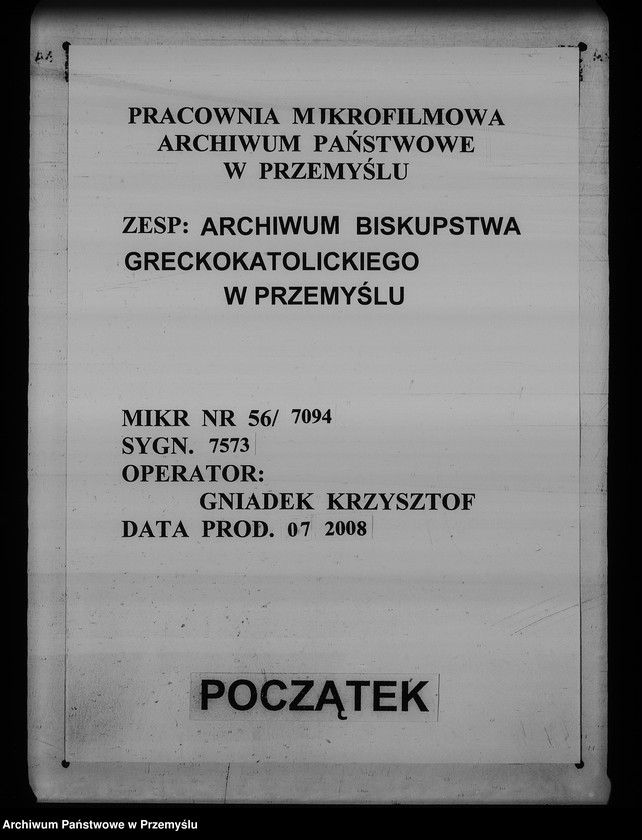 Obraz 1 z jednostki "[Kopie ksiąg metrykalnych parafii Ostrów z filiami Łowce, Morawsko, Tuczempy (dekanat Radymno)]"