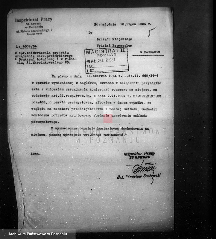 Obraz 9 z jednostki "Zatwierdzenie Drukarni Lotniczej przy Al.. Marcinkowskiego 25"