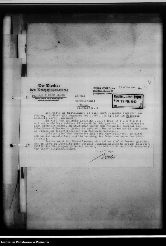 Obraz 8 z jednostki "Personenstandsregister der Judengemeinde /[owiaty: czarnkowski, obornicki, szamotulski]"