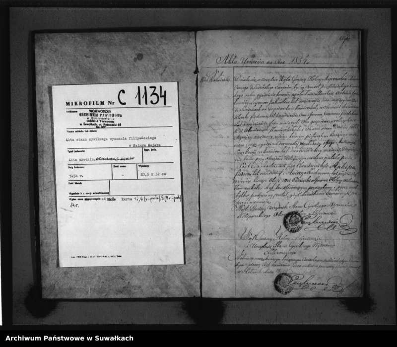 image.from.unit.number "Duplikat Akt Urzędnika Stanu Cywilnego Wyznania Filipońskiego Gminy Hołny Mejerowskie Okręgu tego nazwiska Urodzonych, Zaślubionych i Umarłych z roku 1854"