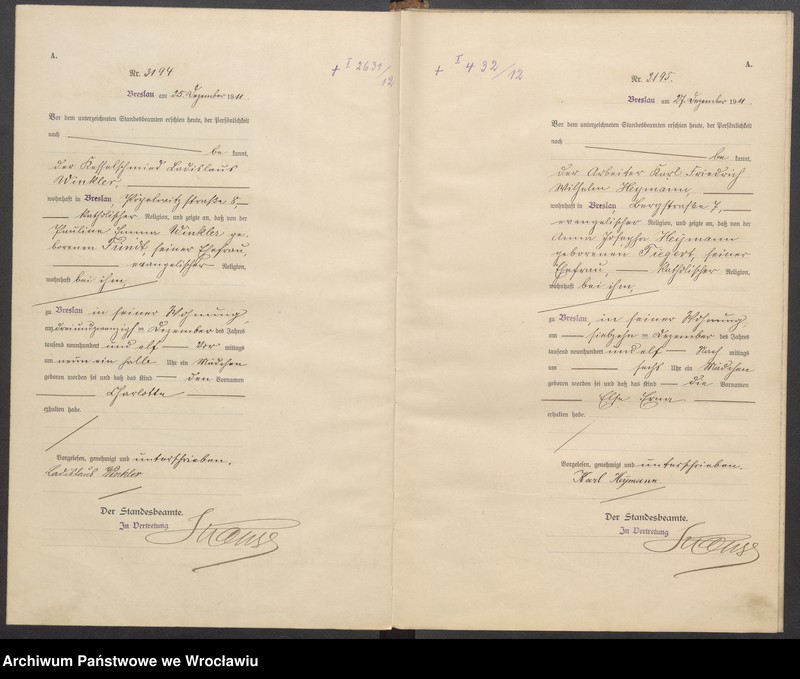 image.from.unit.number "Geburts-Haupt-Register Breslau I 1911 Band 9"