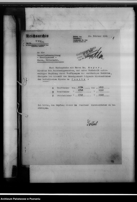 Obraz 5 z jednostki "Einziehungsprotokolle [ksiąg kościelnych]. Bestand der Kirchenbücher der katholischen Gemeinde Neipe [Niepart] und Berghausen [Wola], Kreis Gostingen [powiat gostyński]"