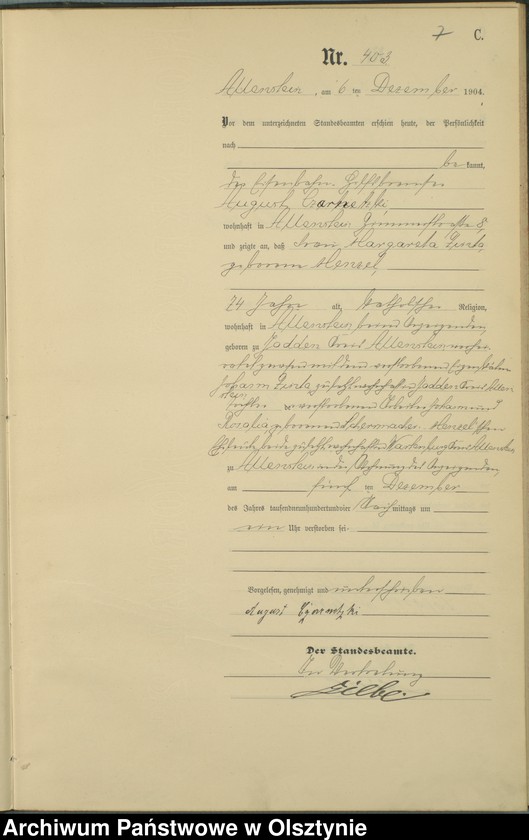 image.from.unit.number "Sterbe-Haupt-Register Tom II,Nr 399 - 427"