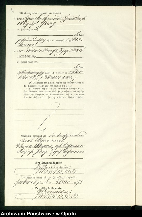 Obraz 18 z jednostki "Heiraths-Neben-Register des Standesamts Borkendorf pro 1895"