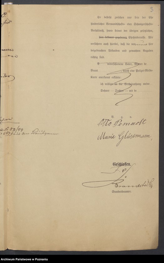 Obraz 5 z jednostki "Die von den Verlobten beigebrachten Urkunden zur Eheschliessung pro 1900"