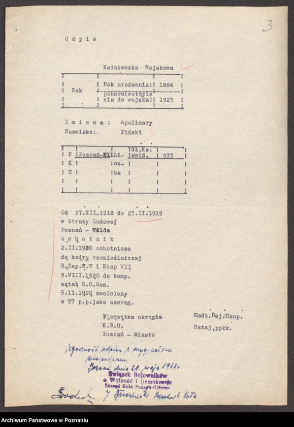 Obraz 19 z jednostki "Życiorysy powstańców wielkopolskich: P - tom lV /Piński Apolinary - Piotrowski Jan/."