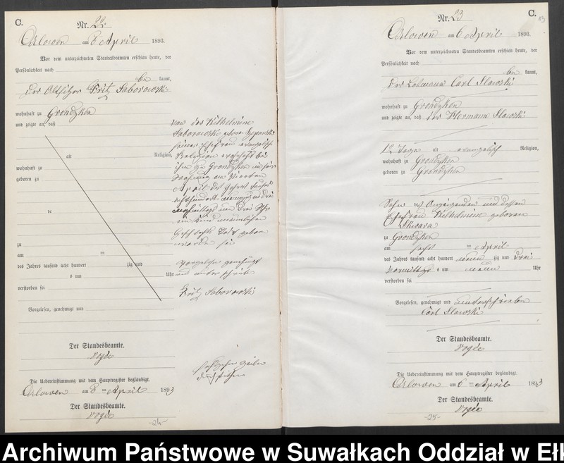 image.from.unit.number "Sterbe-Neben-Register des Preussischen Standes-Amtes Orlowen Kreis Loetzen für das Jahr 1893"
