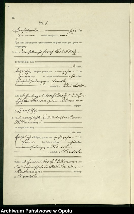 Obraz 5 z jednostki "Heiraths-Haupt-Register des Standsamts Bischofswalde pro 1901"