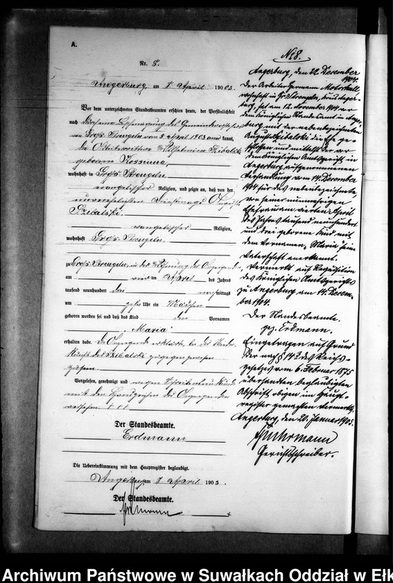 image.from.unit.number "Geburts-Neben-Register des Königlichen Preussischen Standes-Amtes Gr. Strengeln Kreis Angerburg"