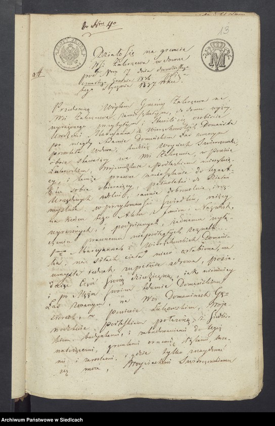 Obraz 12 z jednostki "Akta dobrej woli przez Antoniego Roguskiego Rejenta Powiatu Łukowskiego przyjęte w roku 1837 [akta notarialne od nr 1 do nr 211]"