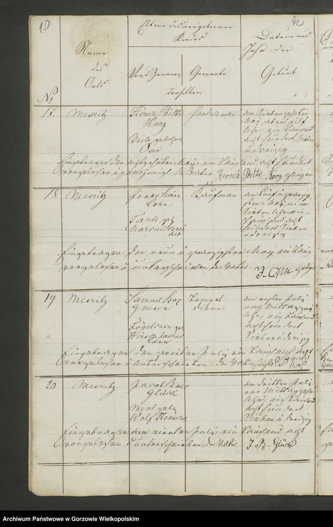 Obraz 13 z jednostki "Personenstandsregister der israelitischen Corporation zu Meseritz von Jahre 1837"