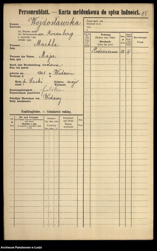 Obraz 17 z jednostki "[Spis ludności Łodzi] Wojdysławski - Wojtarek"