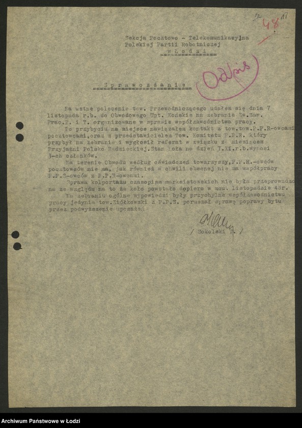 Obraz 19 z jednostki "Sekcja Pocztowa; sprawozdania [z działalności], protokoły [narad], plany pracy, referaty i rezolucje"
