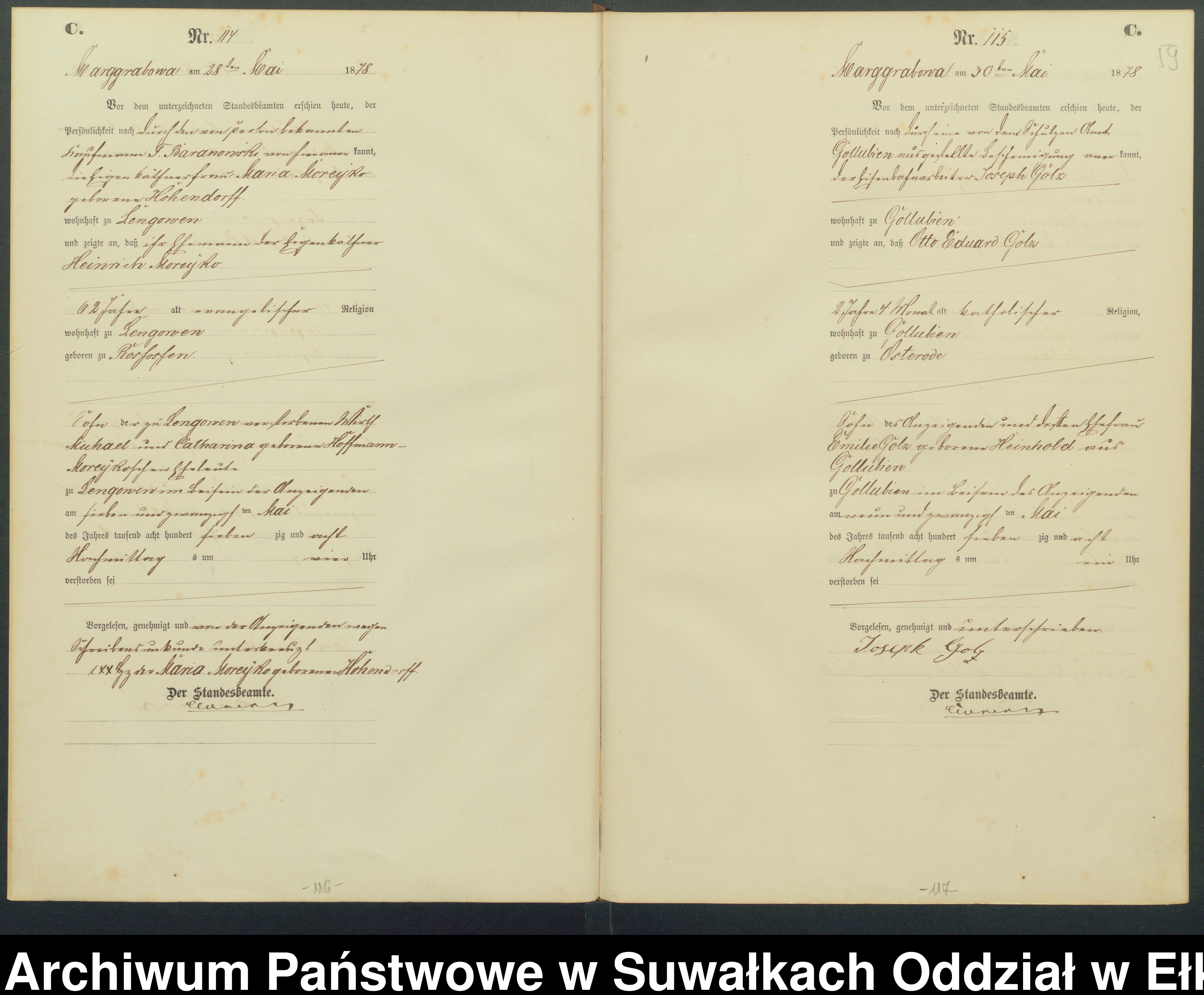 Skan z jednostki: Sterbe-Haupt-Register des Königlich Preussischen Standes-Amtes Landgemeinde Marggrabowa Kreis Oletzko