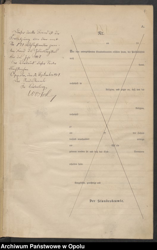 image.from.unit.number "Urząd Stanu Cywilnego w Opolu 1907 Rejestr Urodzeń miejscowa Nr 878 do 1277"