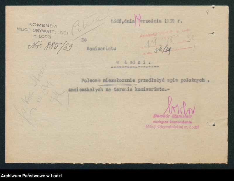 Obraz 10 z jednostki "[Akta VIII Komisariatu Milicji Obywatelskiej - pokwitowania, spisy oddanej broni, spisy wolnych lokali, rowerów i motocykli]"