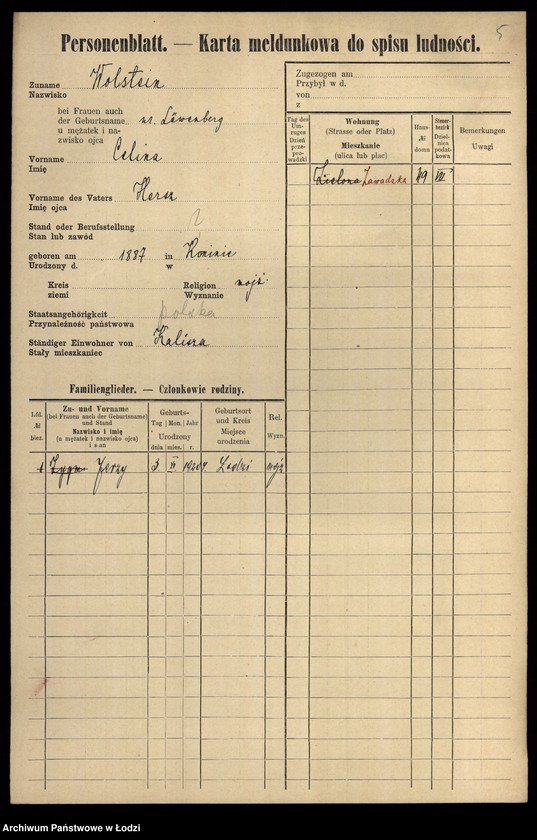 Obraz 7 z jednostki "[Spis ludności Łodzi] Wolsztajn - Wołoszyński"