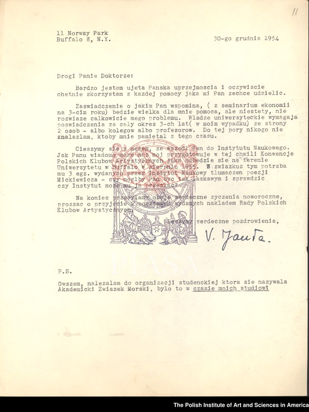 image.from.unit.number "General PIASA correspondence (1955). Letters of Florian Znaniecki and Witold Gombrowicz"